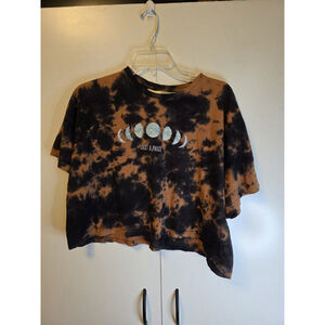 Womens Size XL Short Sleeve T-Shirt Cropped Bleach Tie-Dye Moon Phases